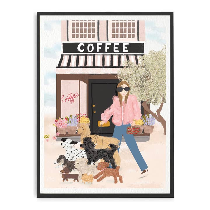 Chic Dog Walker Art Print for wholesale by Nelly Castro