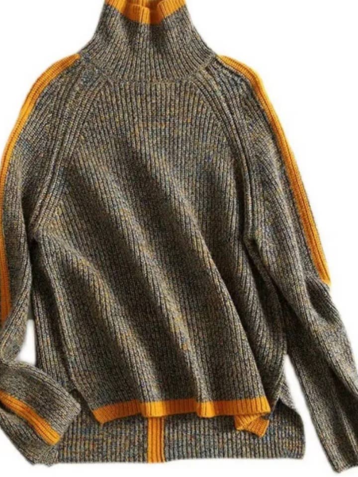 Serenity Collective - Vente Pull en maille – femme - Pull à col roulé contrastant3