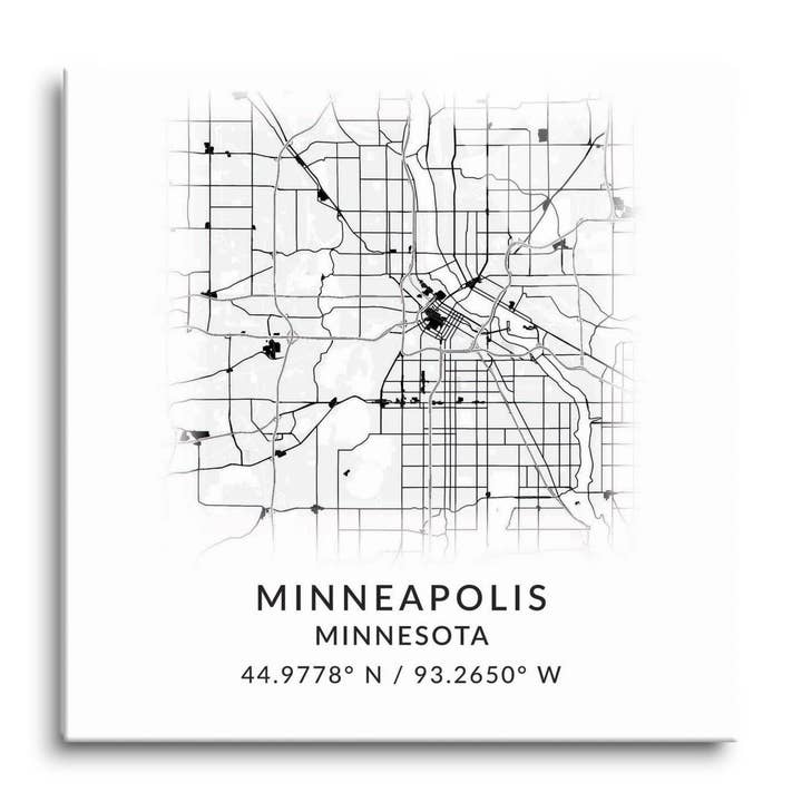 Minneapolis MN Minimalistic Map with Coordinates 12x12 Glass for wholesale by Love Local