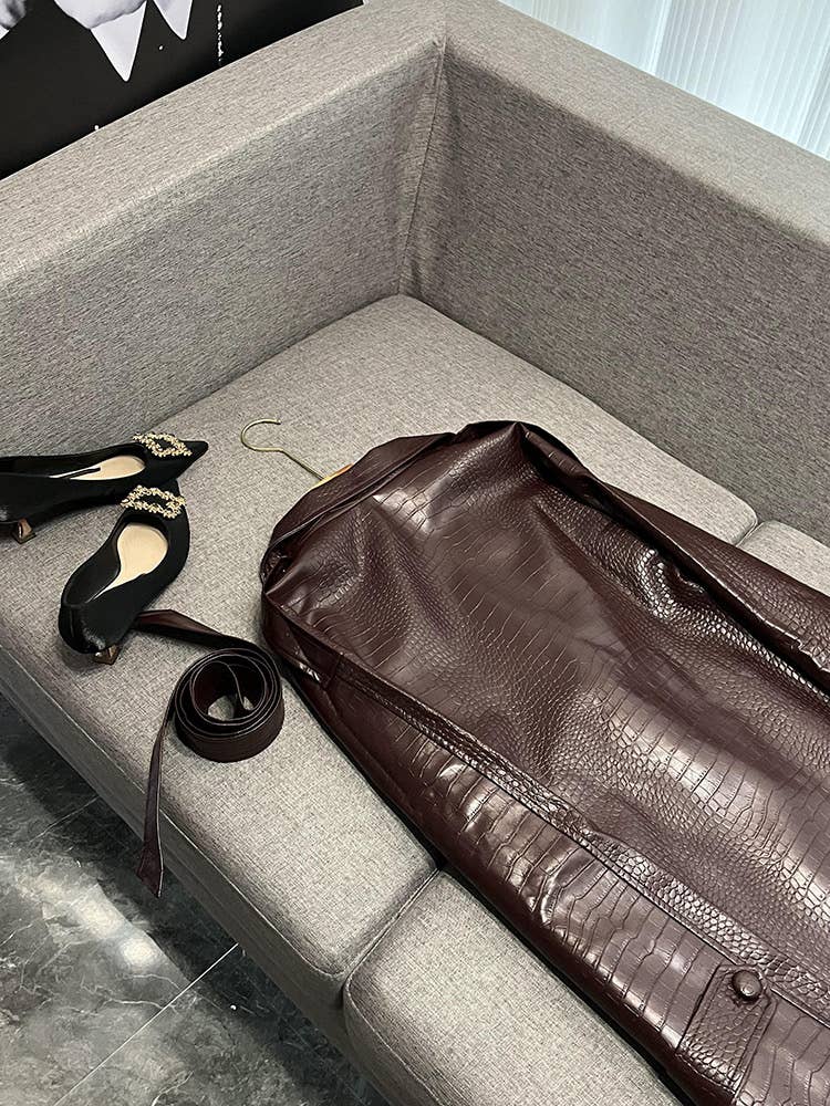 Couleur comme sur les photos Manteau long à lacets en similicuir motif crocodile SY391 en vente sur Faire10