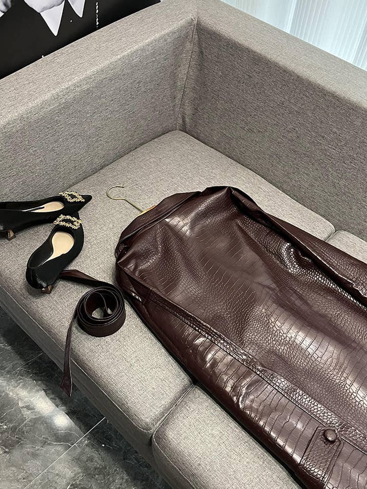 Couleur comme sur les photos Manteau long à lacets en similicuir motif crocodile SY391 en vente sur Faire10