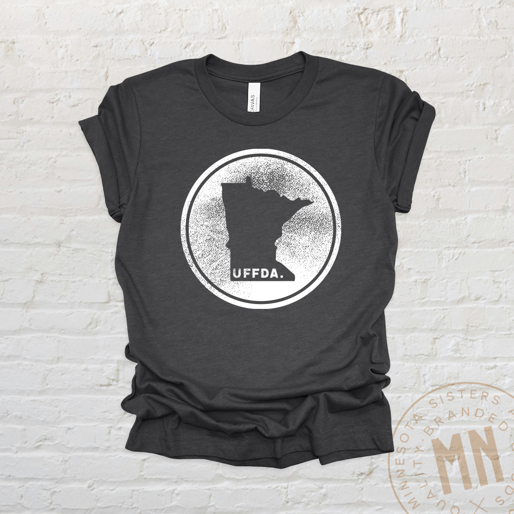 Minnesota Sisters - Wholesale Screen Printed T-Shirt - Unisex - Uffda Minnesota Graphic T-Shirt - Unisex State Stamp Design2