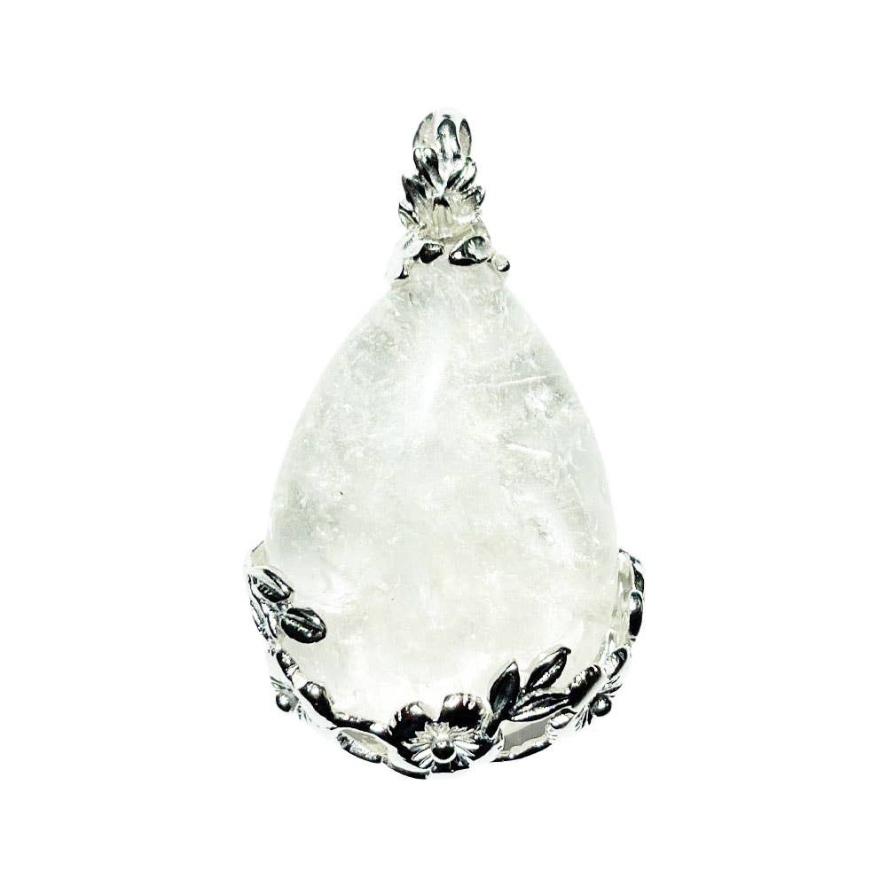 France Mineraux - Wholesale Individual Charm/Pendant - Rock Crystal Pendant - Flowery Drop0