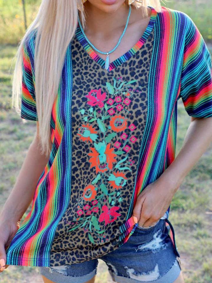 MULTICOLOR striped leopard floral blouse for wholesale on Faire