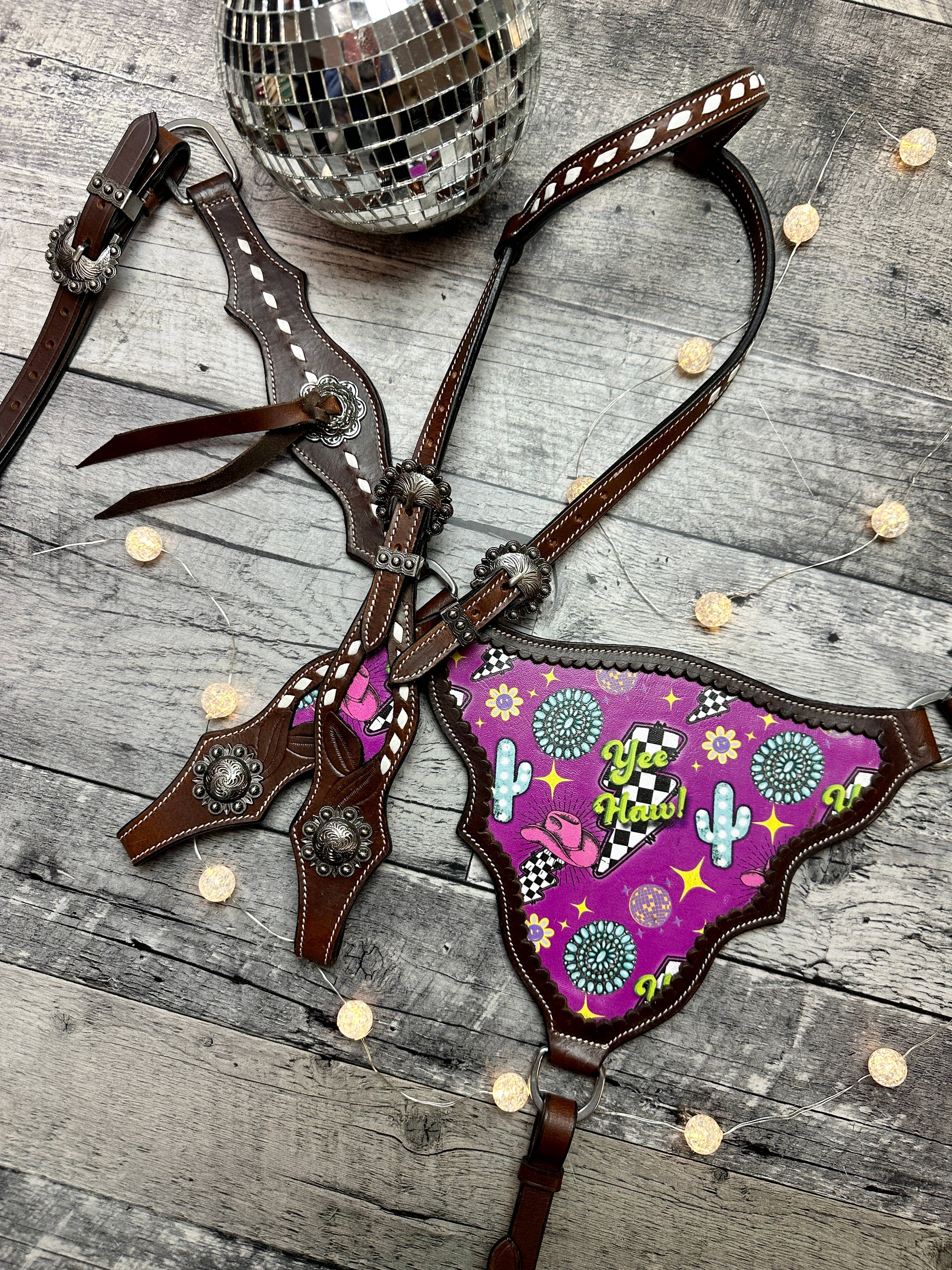 Schulz Equine - Wholesale Horseback Riding Gear - Neon Yeehaw Headstall and Breast Collar Set7