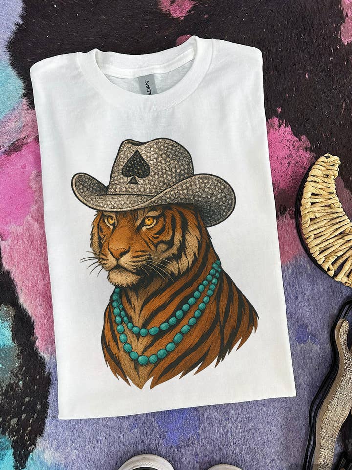 Tiger Cowboy Tee or Crewneck for wholesale by Gunpowder and Glam Boutique
