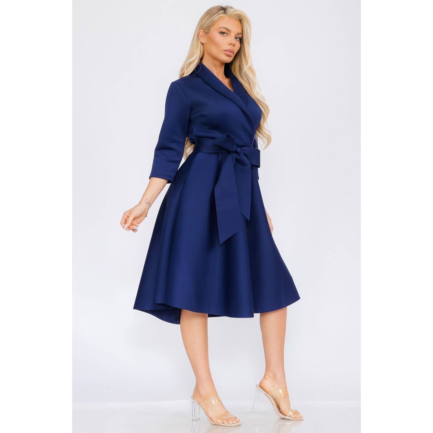 DORCAS - Wholesale Dress - Women's - Women Elegant Front Wrap Dress with Tie Waist and Pockets4