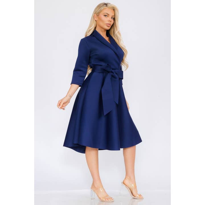 DORCAS - Wholesale Dress - Women's - Women Elegant Front Wrap Dress with Tie Waist and Pockets4