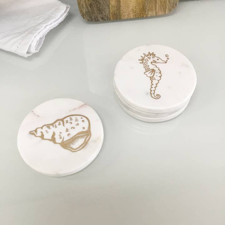 India Handicrafts Inc - Wholesale Coasters - Gold Coast Marble Coasters - Set of 4