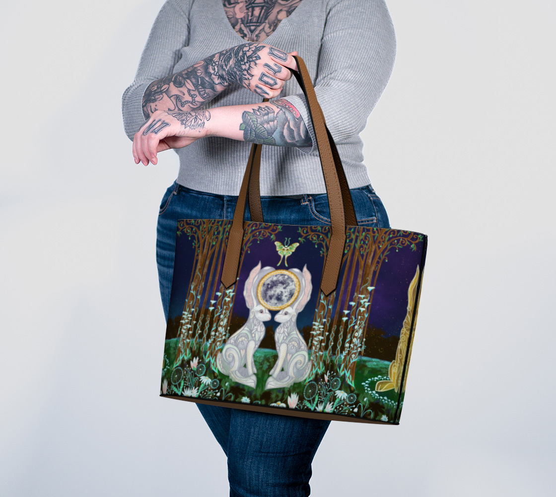 RiverWood Forest - Wholesale Tote Bag - Women's - Ostara White Rabbit Luna Moth Vegan Leather Tote Bag Purse4