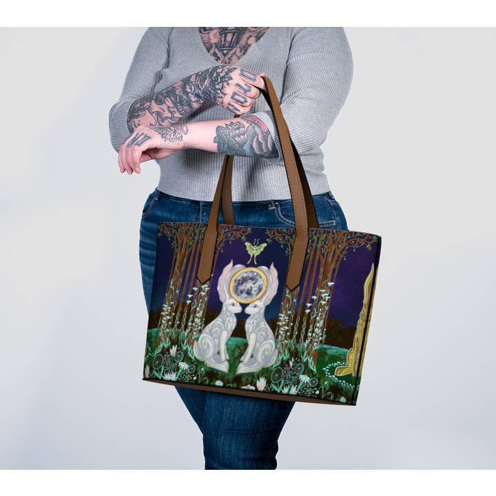 RiverWood Forest - Wholesale Tote Bag - Women's - Ostara White Rabbit Luna Moth Vegan Leather Tote Bag Purse4