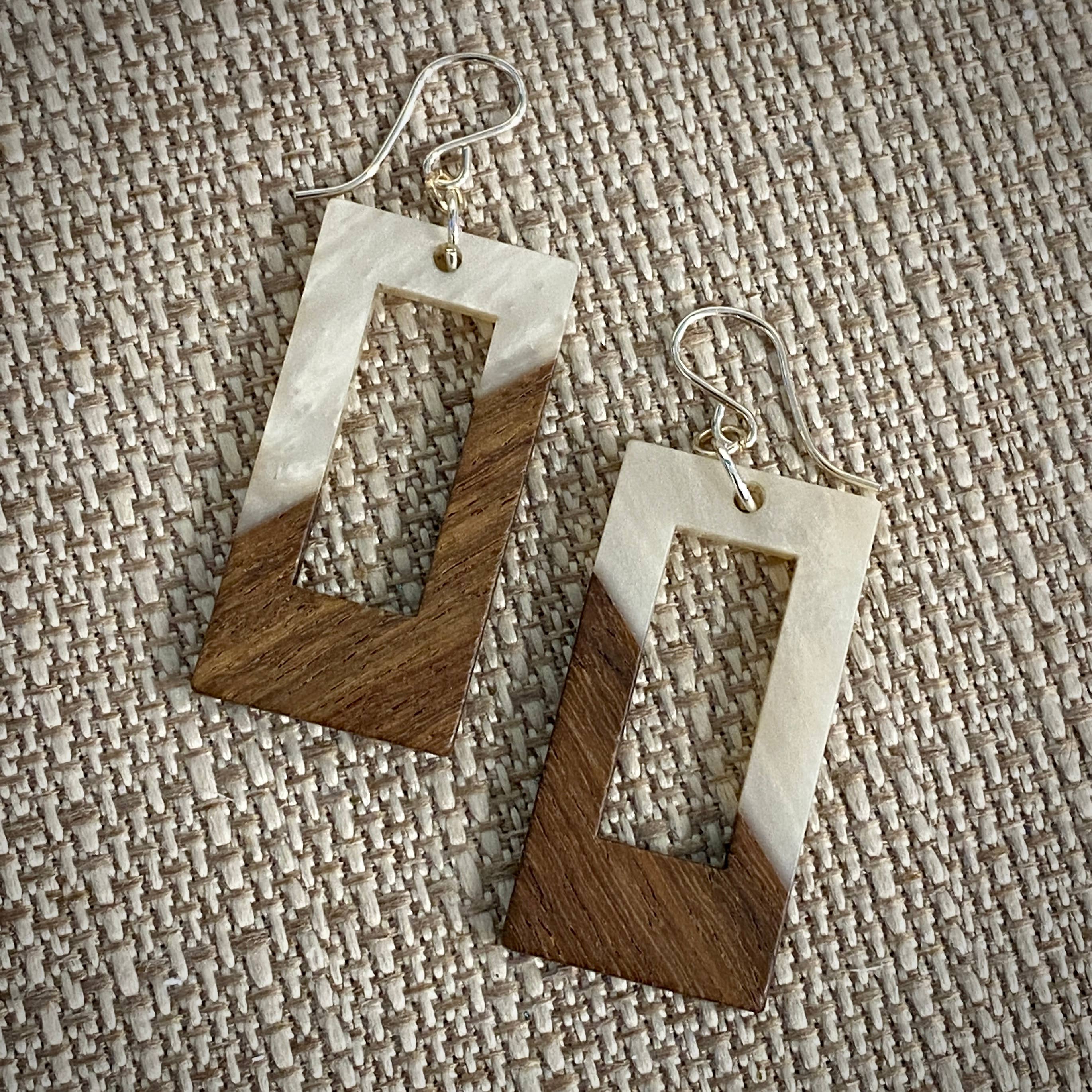 Nancy Reid Carr - Wholesale Dangle Earrings - Modern Boho - Open Rectangle - Wood & Resin Drop Earrings10