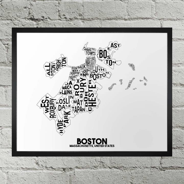 Boston Massachusetts nabolag Typografi Bykort Print for engroshandel hos Damon D Chan