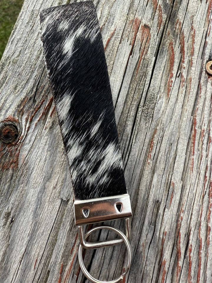 Hair-On Cowhide Key Chain for wholesale by Wild Mountain Soul Designs
