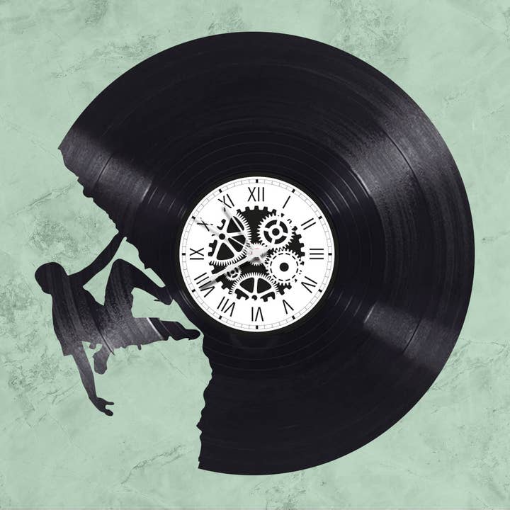 Wandklok van vinylplaat 33-toeren met thema klimmen, sport en natuur voor wholesale door L'atelier d'Ombeline