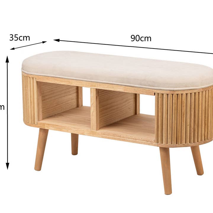 Nordlys - Wholesale Bench - ISUMI Beige Velvet and Wood Storage Bench
