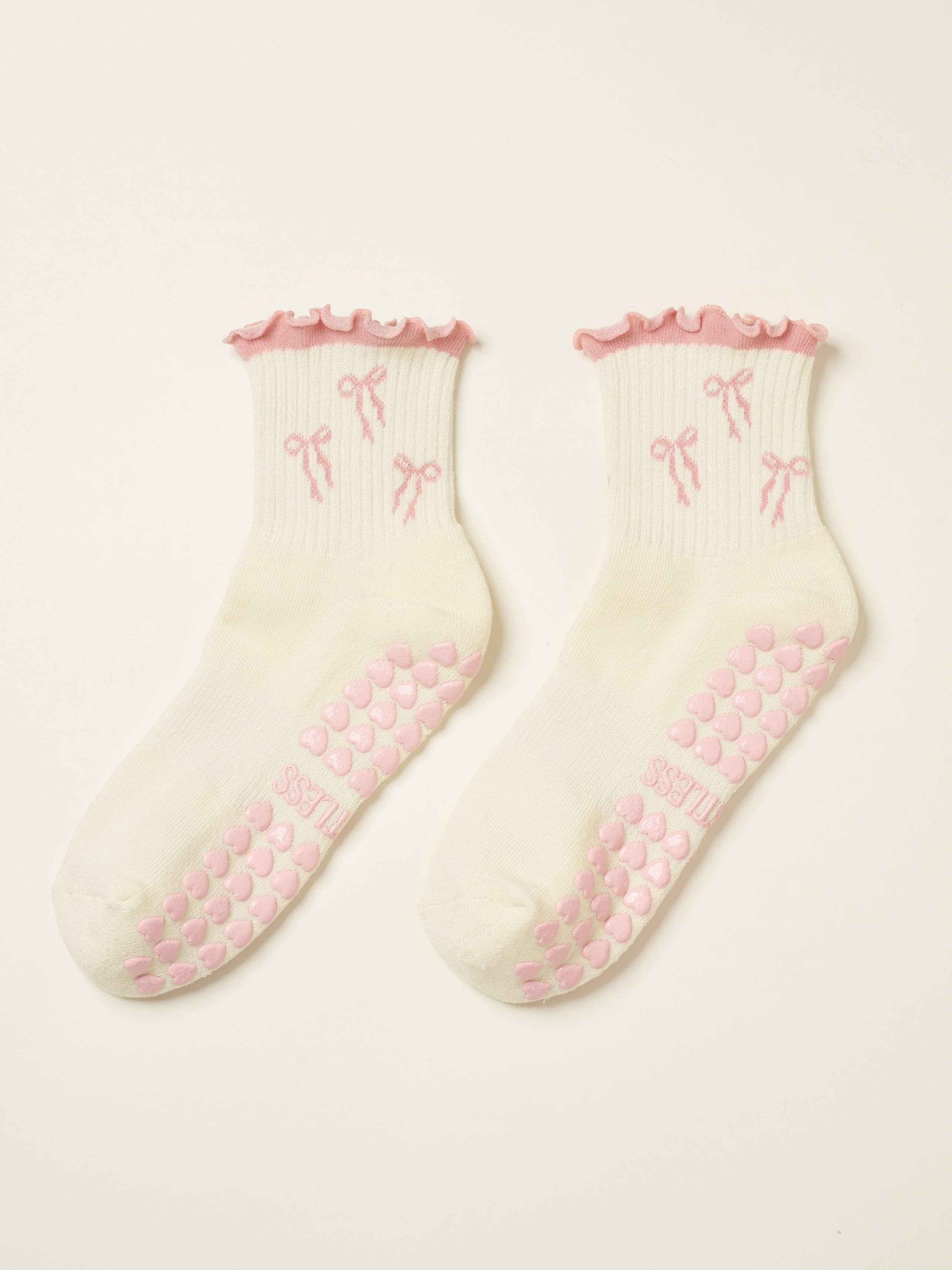 Effortless Club - Wholesale Socks - Women's - 🎀 Bow Ruffle Grip Sock [Soft Pink], Pilates Socks4
