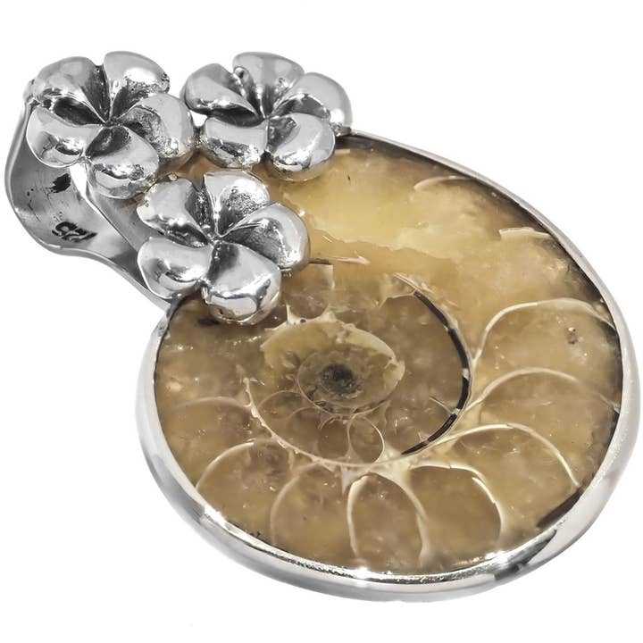 FifiRose - Vente Colliers à pendentif - Pendentif trio de fleurs fossiles d'ammonite en argent sterling 925, 3,5 cm