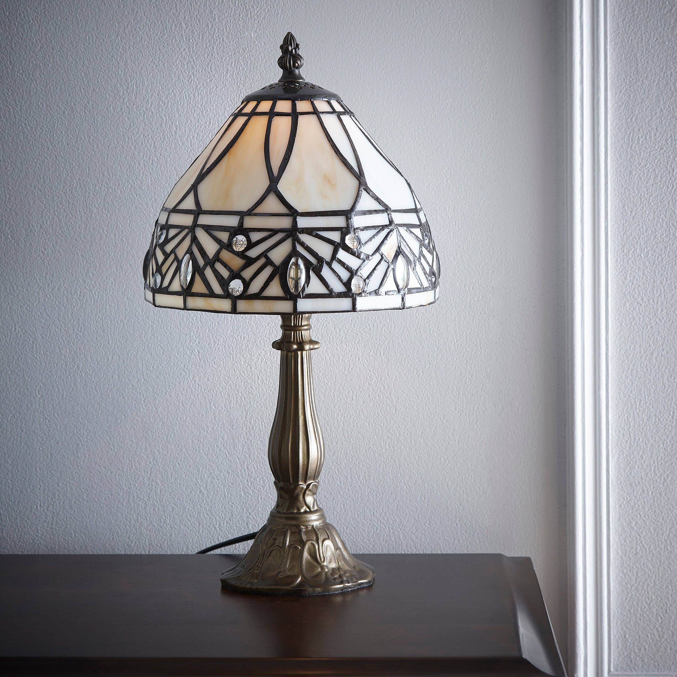 K LIVING - Wholesale Accent/Desk Lamp - Kilbride Tiffany Bronze Table Lamp and Leaded Cream Marble Wash Glass Shade1