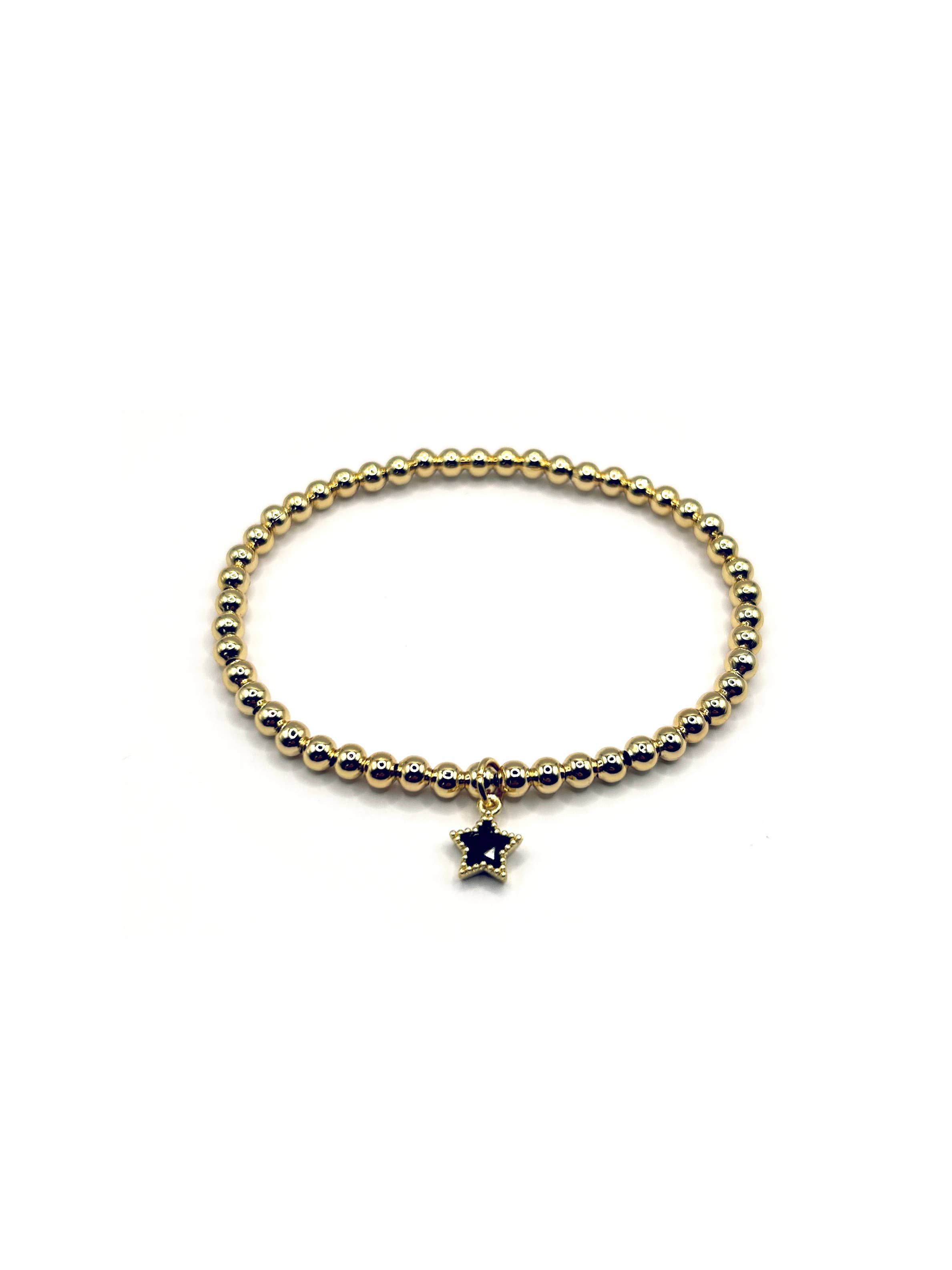 Kaylie Dawn Jewelry - Wholesale Beaded Bracelet - Handmade 18k Gold Plated Stackable Charm Bracelet Black Star0