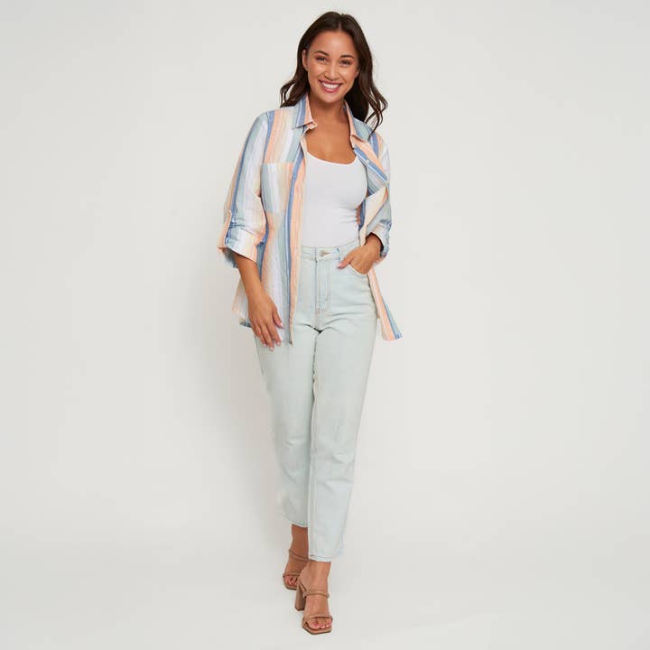 Camicia Abbottonata Wynn a Righe con Colletto e Maniche Lunghe per la vendita all'ingrosso da parte di Elsie & Zoey