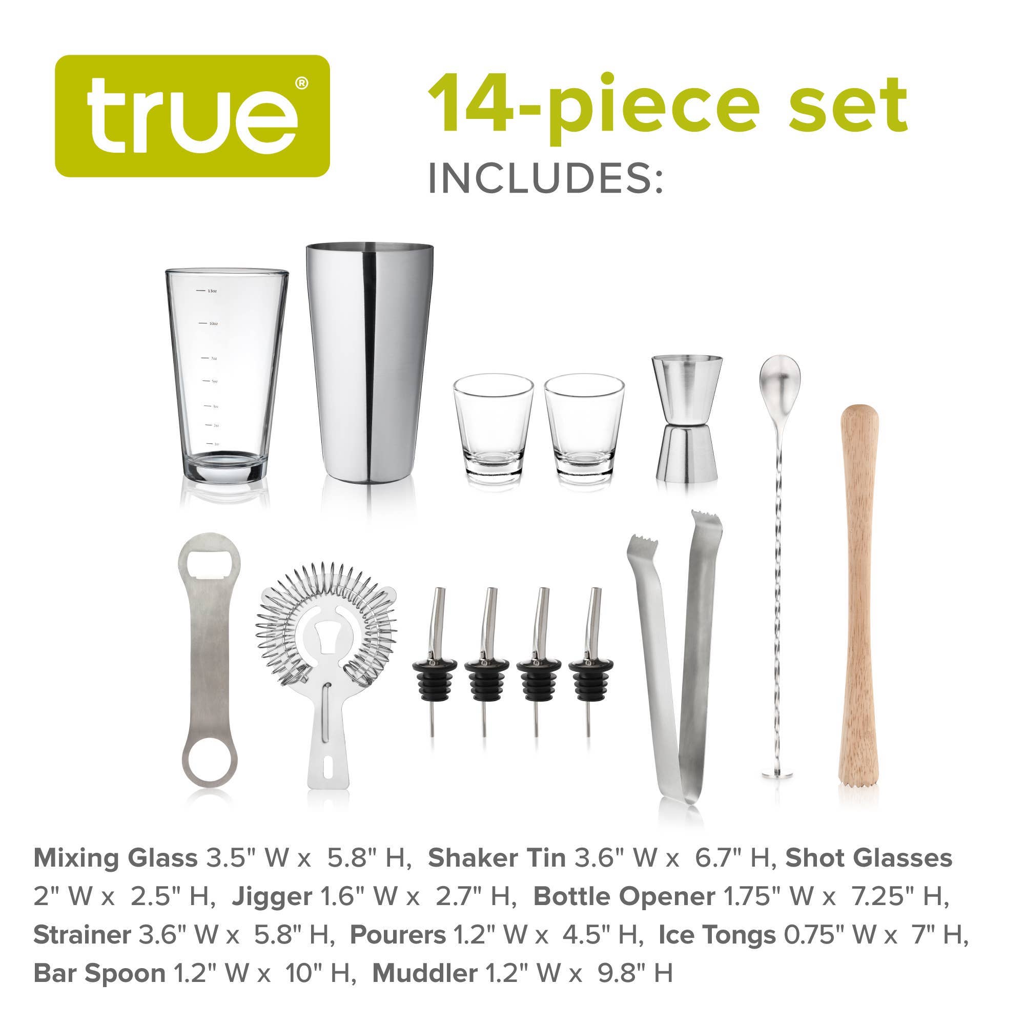 True Brands - Wholesale Bar Tool - Ultimate Essential Bar Tool Set W/ Wooden Stand - Set Of 144