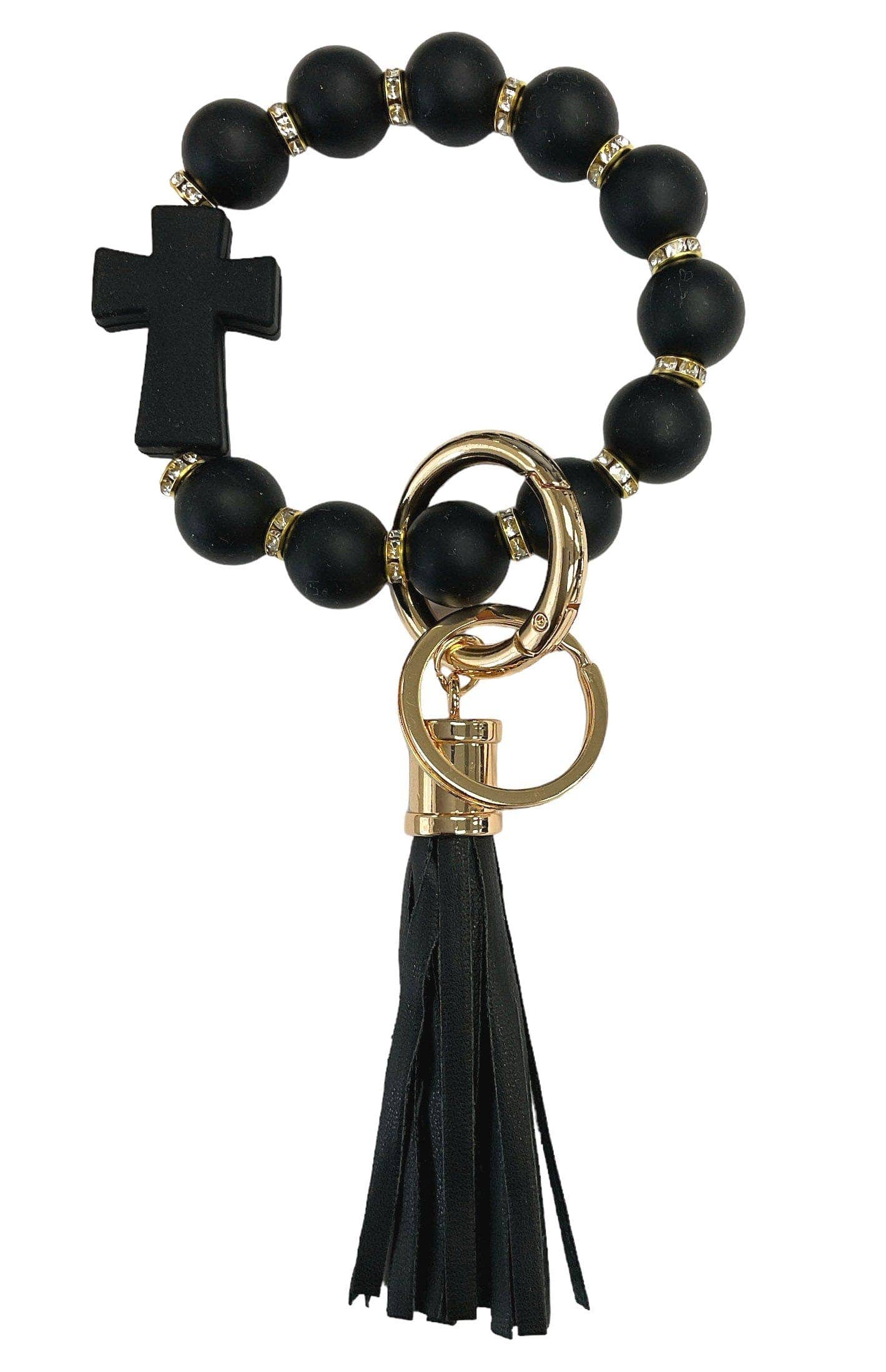 MiMi Wholesale - Vente Bracelets porte-clés - Bracelet porte-clés en forme de croix perlée en silicone BB139x1916