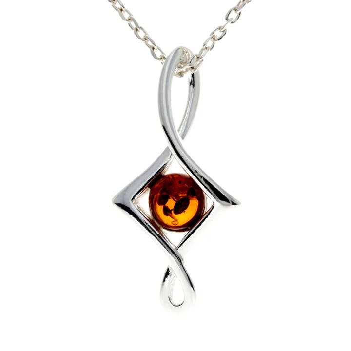 Pendentif moderne en argent sterling 925 et ambre de la Baltique - GL2027 pour la vente par SilverAmber Jewellery