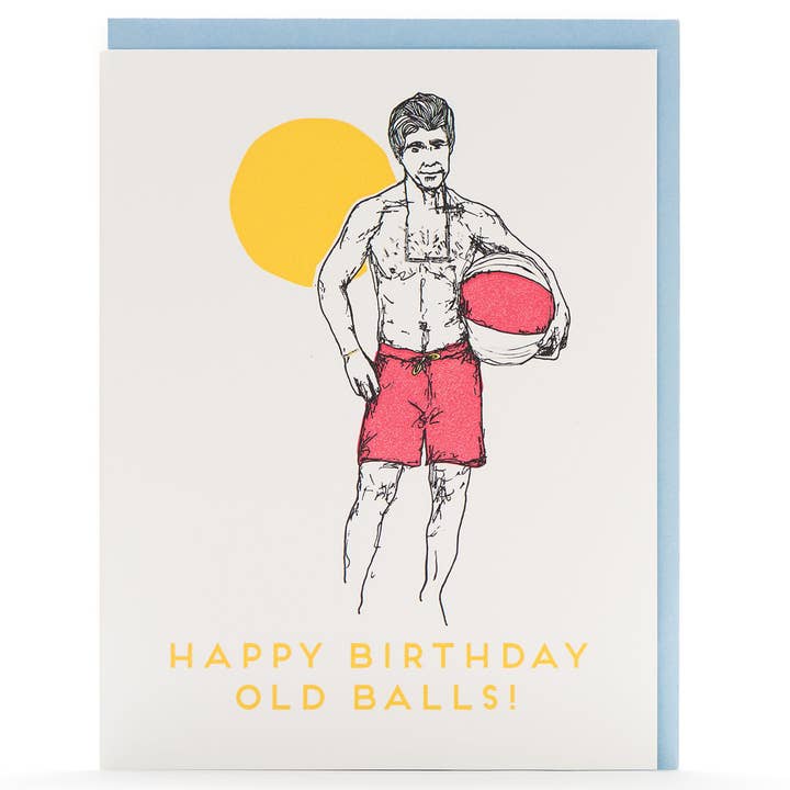 Birthday Old Balls Throwback Karte für den Großhandel von Porchlight Press Letterpress