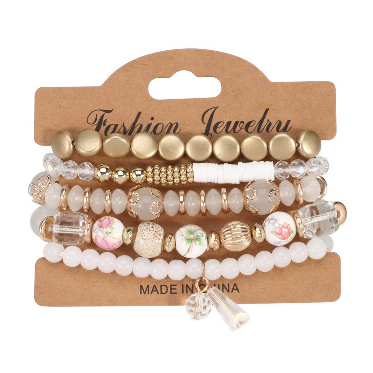 NINEXIS - Vente Parures de bijoux - CWAJE05695_BRACELET ÉLASTIQUE MULTICOUCHE AVEC PENDENTIF CRISTAL BOHO0