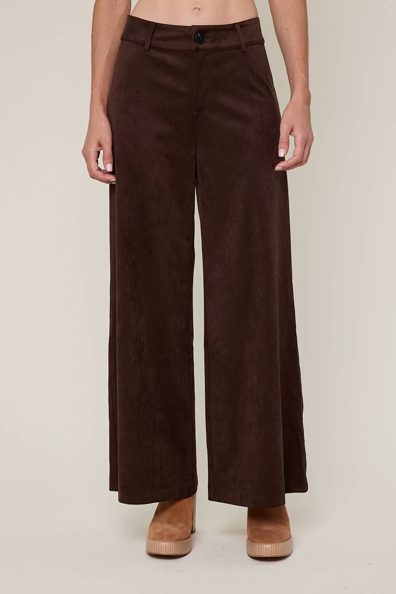 Sky to Moon - Vente Pantalon – femme - PANTALON ÉVASÉ LONG UNI EN DAIM À TAILLE MI-HAUTE4