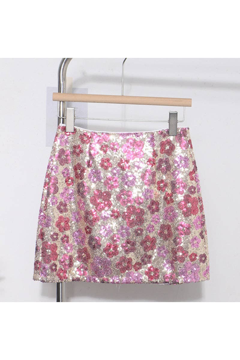 Mccolin – wholesale Kjol - Dam – Blommig paljettminikjol1