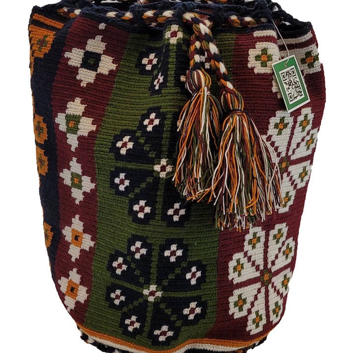 Zaino tradizionale all'uncinetto Aliana Wayuu per la vendita all'ingrosso da parte di Wuitusu