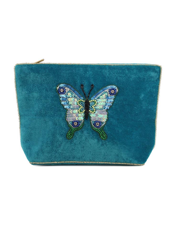 BLUE BUTTERFLY MEDIUM POUCH for wholesale by My Doris