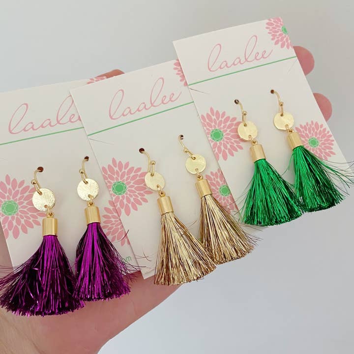 Laalee Jewelry - Wholesale Tassel Earrings - Mardi Gras Earrings, Fringe Tassel, Mardi Gras Jewelry1