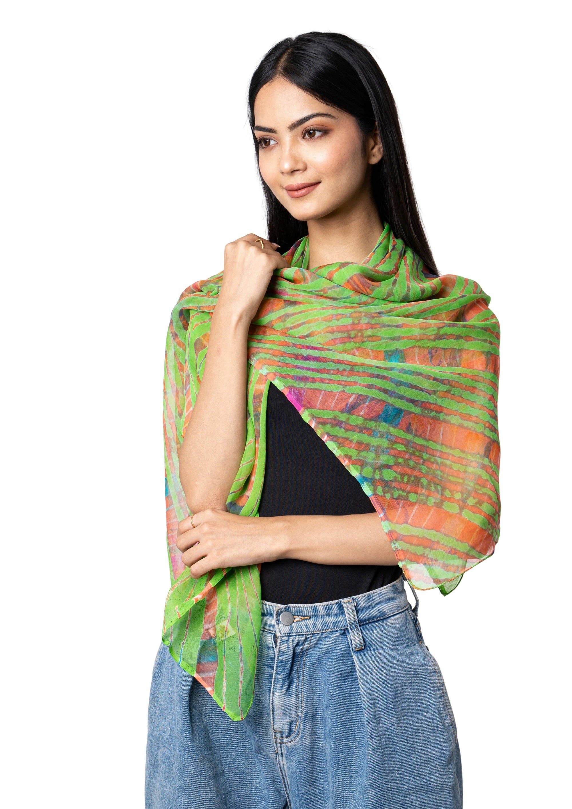 MALINI FASHION DESIGN PRIVATE LIMITED - Wholesale Scarf - Women's - Sciarpa quadrata in Seta Chiffon con tintura manuale colore verde2