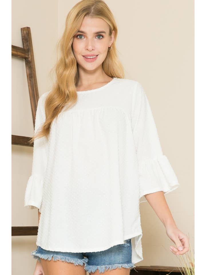Acting Pro - Wholesale Shirt - Women's - T7797D - Solid Quarter Bell Sleeve Round Neck Top
