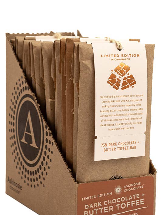 POP - Barre de chocolat noir 73 % + caramel au beurre pour la vente par Askinosie Chocolate