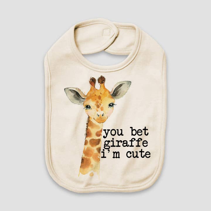 You Bet Giraffe I'm Cute Natural Color Baby Bib for wholesale by Love You a Latte Shop