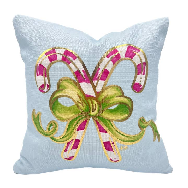 Gold Foil Pink Candy Canes Pillow for wholesale by Rachel Brooks Design, LLC