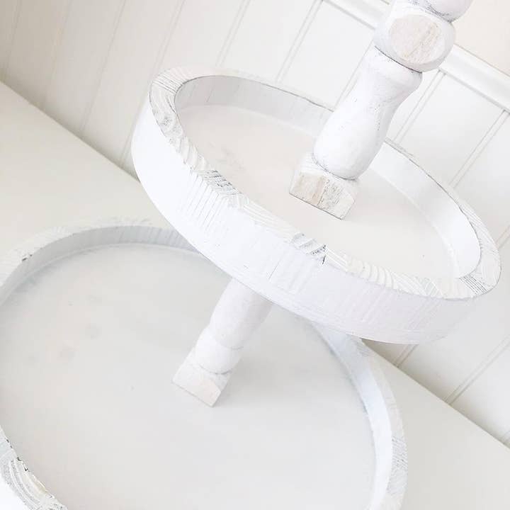 Foundations Decor - Wholesale Decorative Tray - Foundations Decor Tiered Tray - Distressed White Round 15"