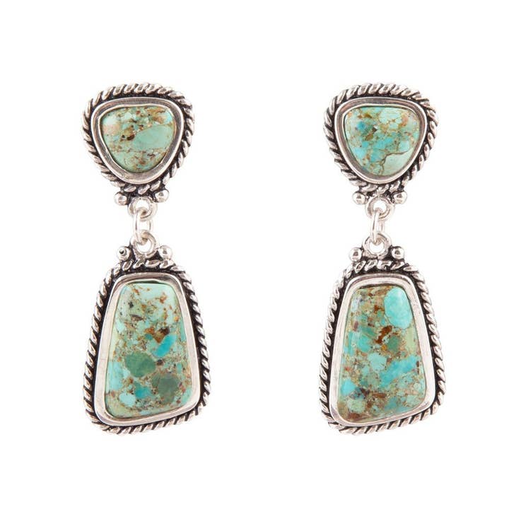Barse Jewelry - Wholesale Dangle Earrings - Statement Turquoise and Sterling Silver Roped Earrings