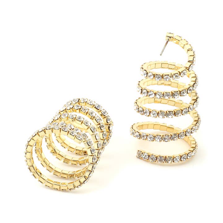 Orecchini a spirale con cristalli dorati e strass (24082-200) per la vendita all'ingrosso da parte di Cool Crystals