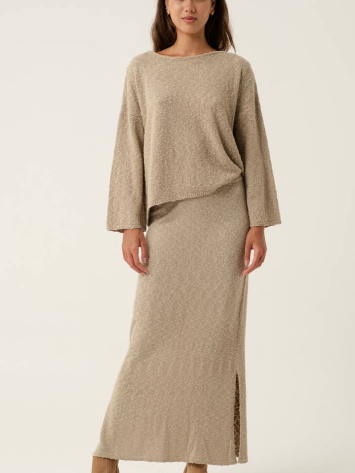 Melani Mocha Maxi Knit Skirt for wholesale by AMIRA Collective