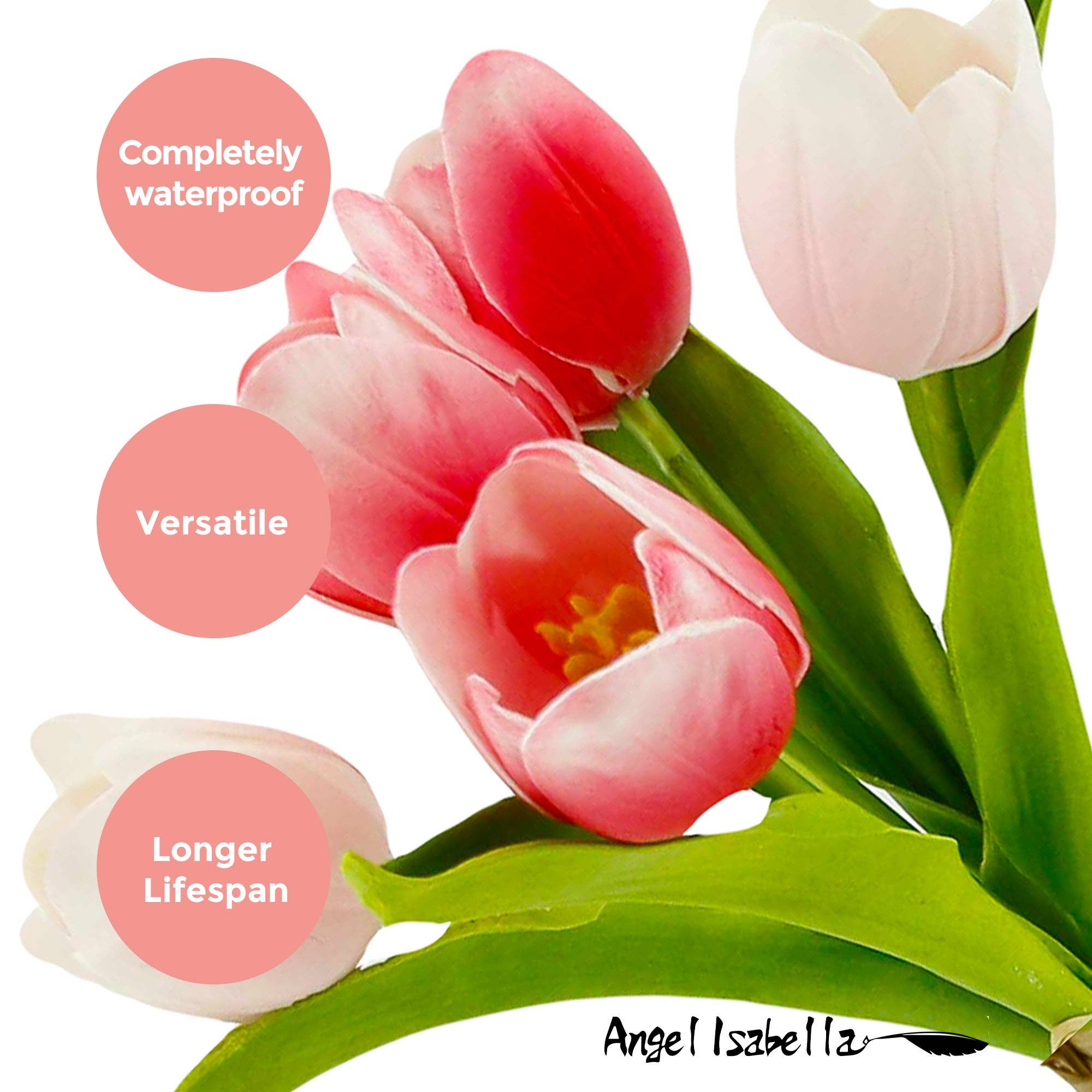 Angel Isabella – wholesale Artificial flowers – Pack of 5-stems Real Touch medium open tulip18
