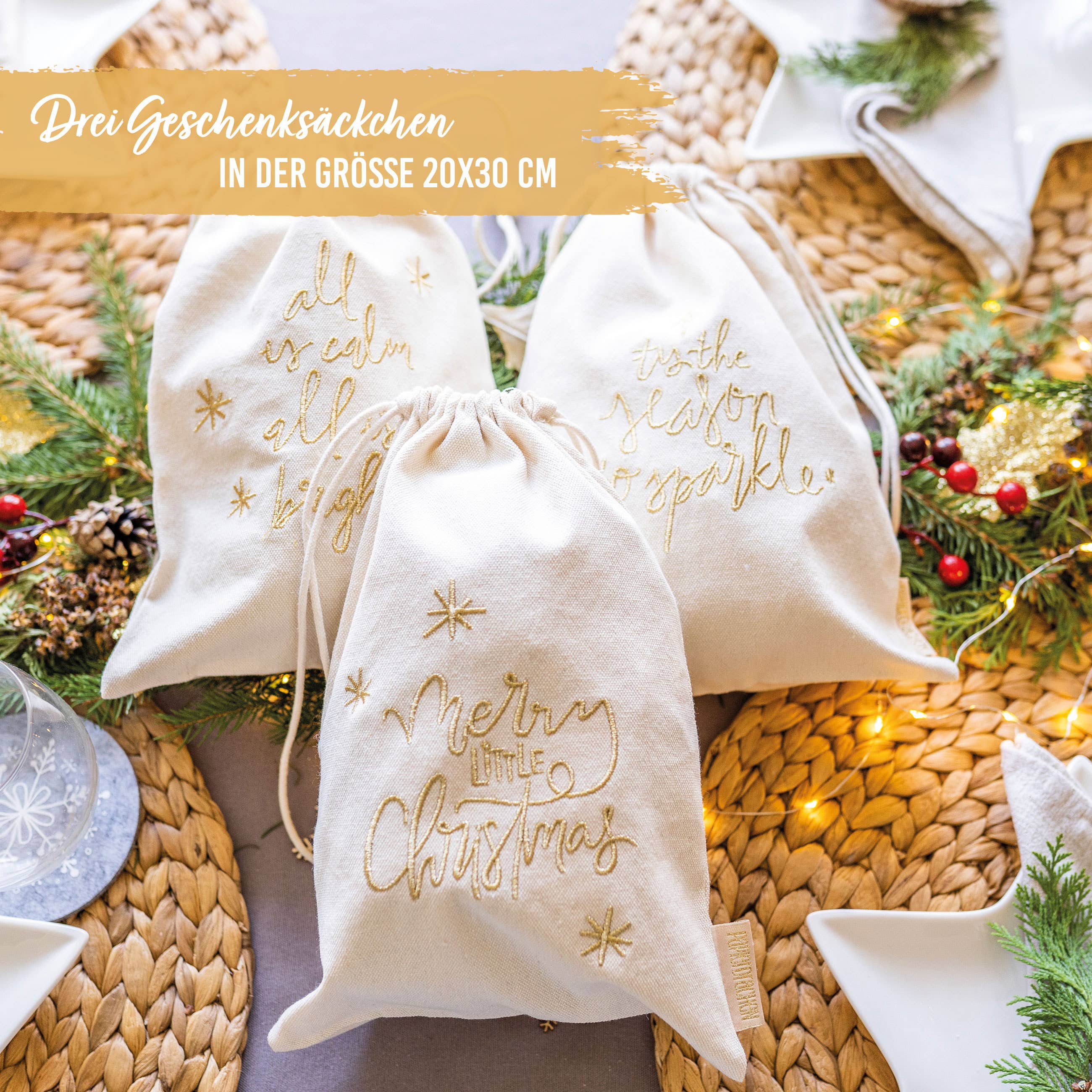 Papierdrachen - Wholesale Gift Bag - Gold embroidered gift bags - set of 3 - dimensions - set 91