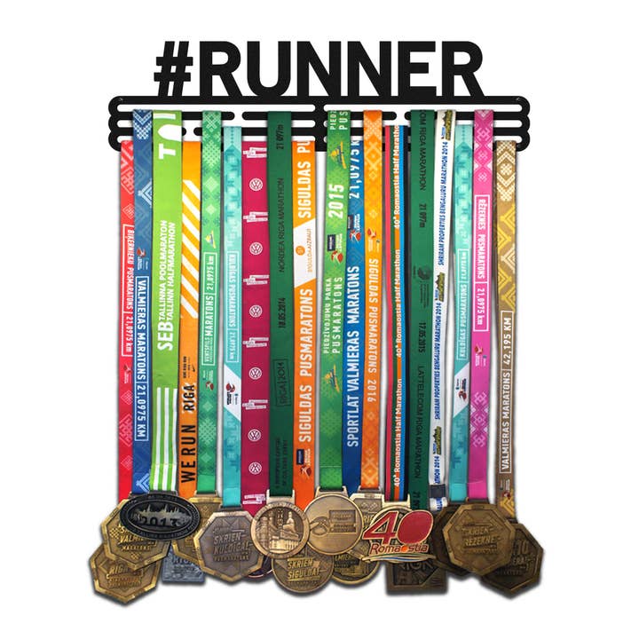 United Medals - Vendita all'ingrosso Gancio da parete - Gancio per medaglie #RUNNER - Matte Black - Large