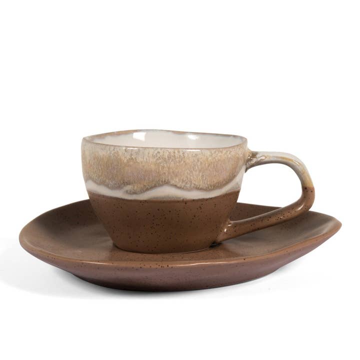 H&H - Wholesale Coffee/Tea Cup - Set of 4 Malika Stoneware Cups with Saucer 180 cc3