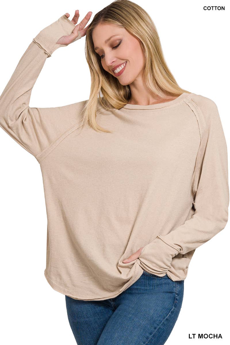 42POPS - Vendita all'ingrosso Maglietta - Donna - Top in cotone con maniche raglan e foro per il pollice SI-246071