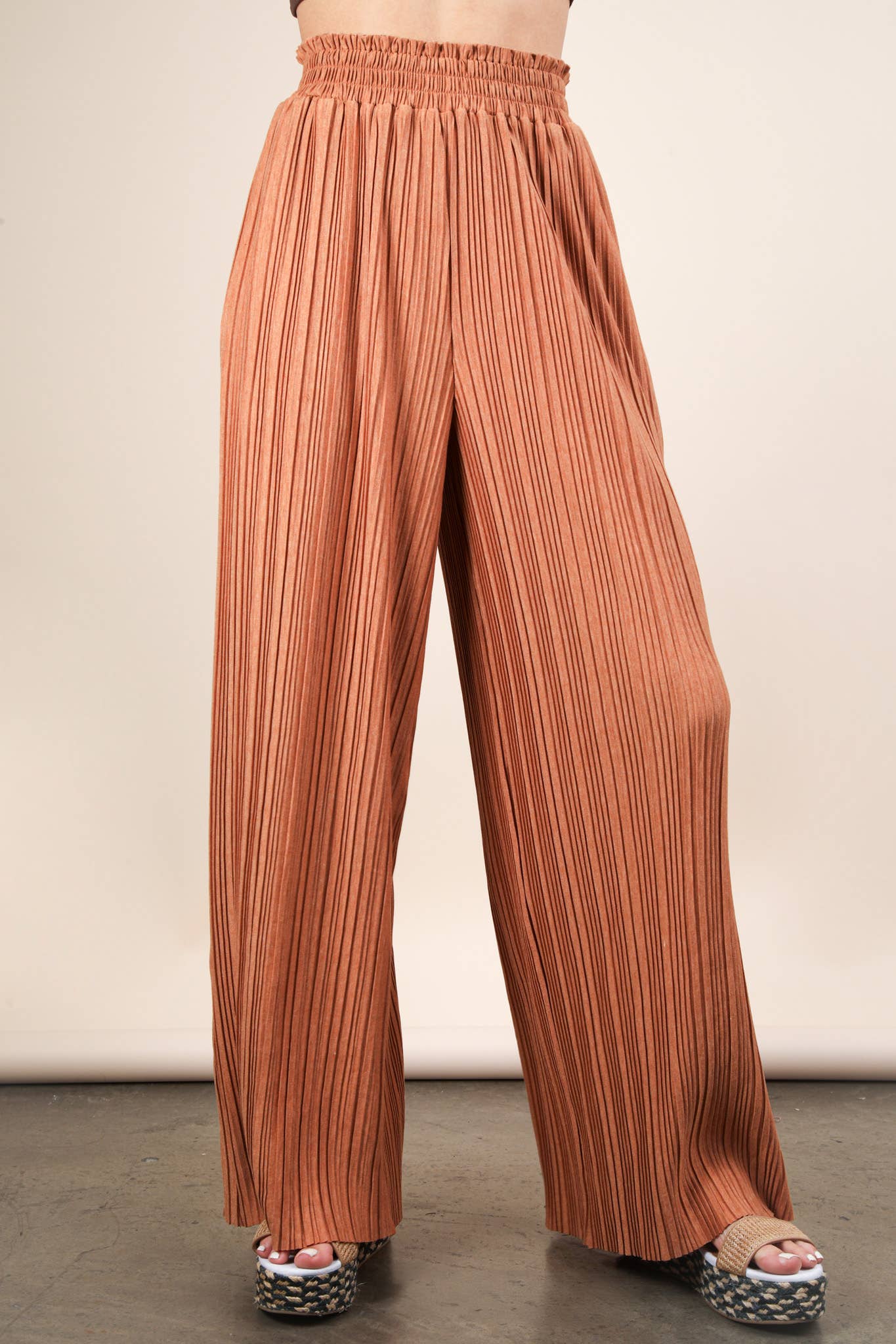 VERY J - Wholesale Pants - Women's - NP70826-Leopard Print & Solid Wide Leg Pleated Pants8